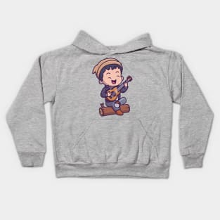 Cute Man Playing Guitar Cartoon Kids Hoodie